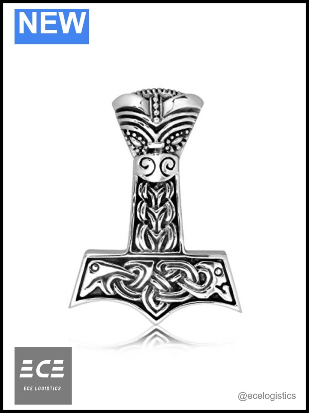 Sterling Silver Thor Hammer Mjolnir Celtic Viking Pendant Necklace